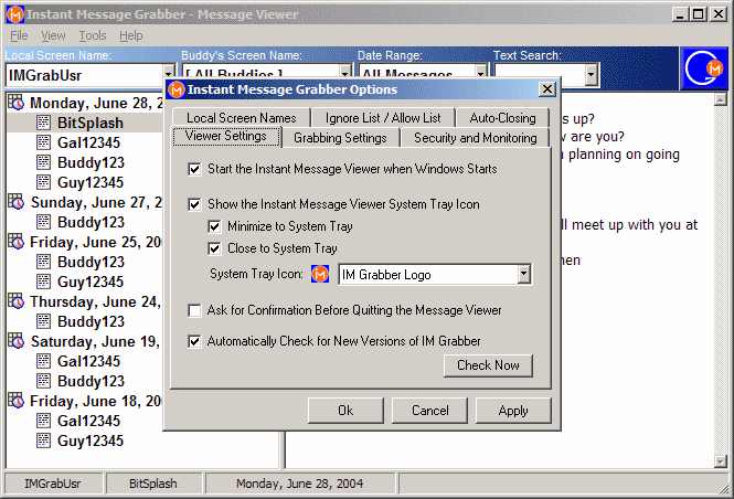 Instant Message Grabber Screenshot